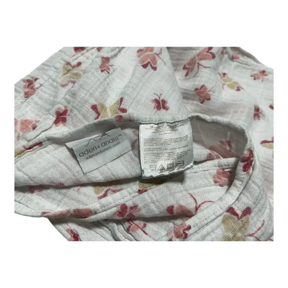 2 Aden & Anais Pink Tan Beige Butterfly Muslin Swaddle Baby Blanket Cotton